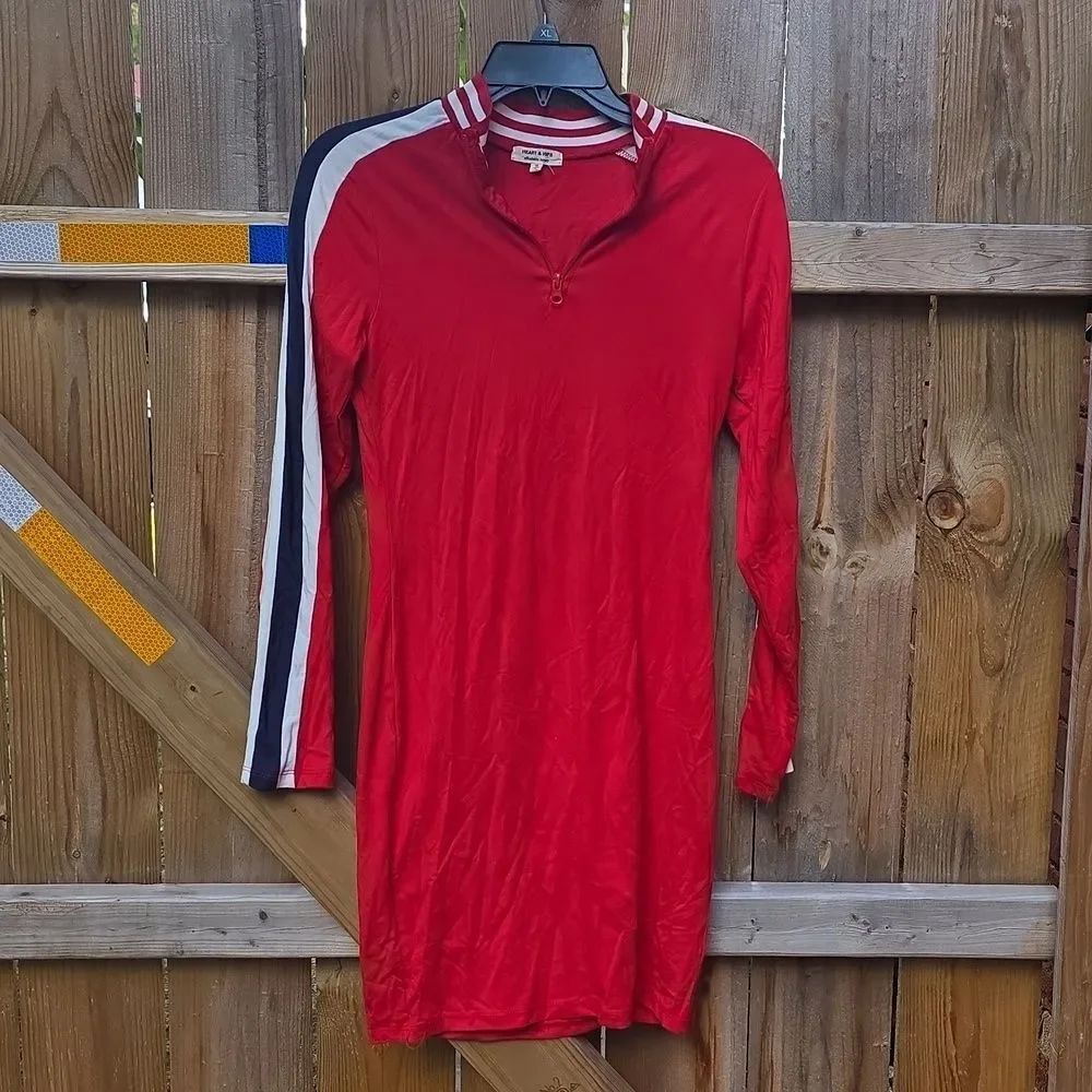 Heart Hips Red Top with White Striped Collar